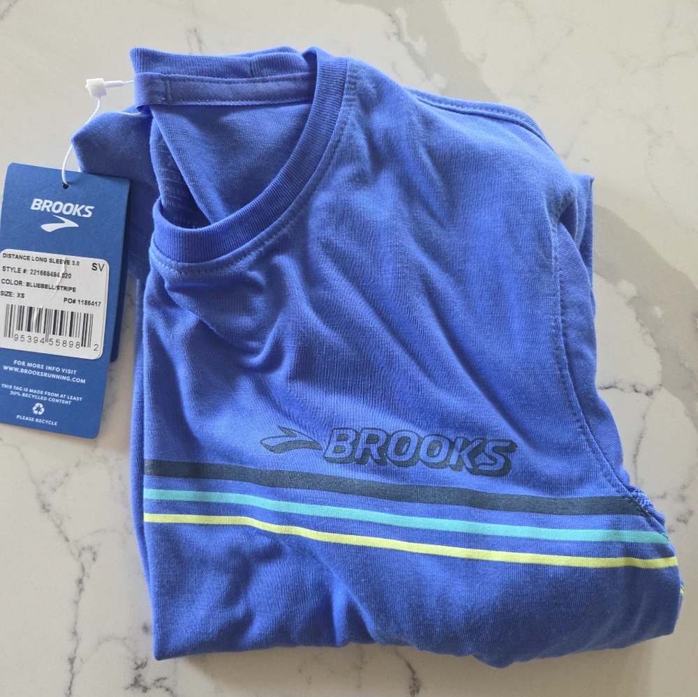 Brooks Blue Performance Tee with Stripes